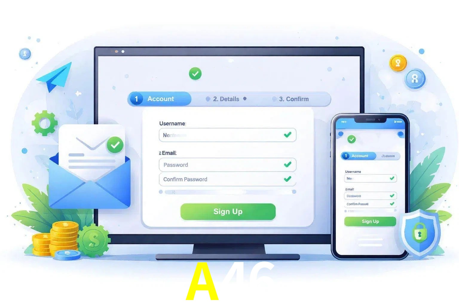 Registro de nuevo usuario y configuración de cuenta A46